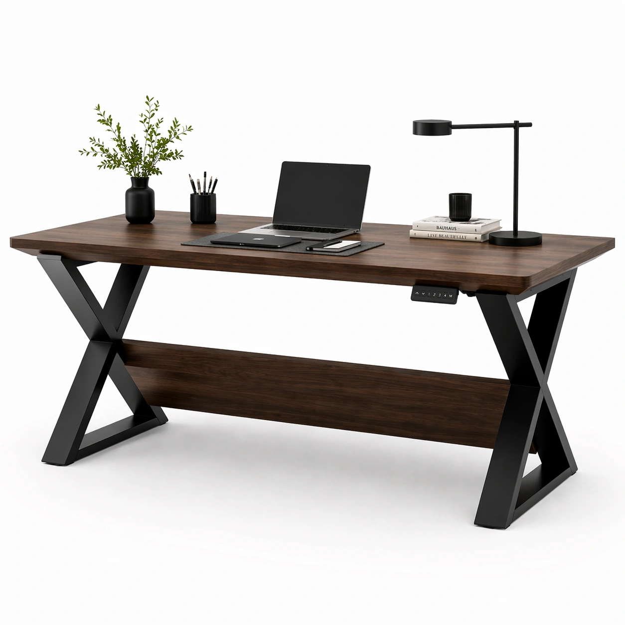 Schreibtisch Holzoptik Dunkelbraun Metallgestell